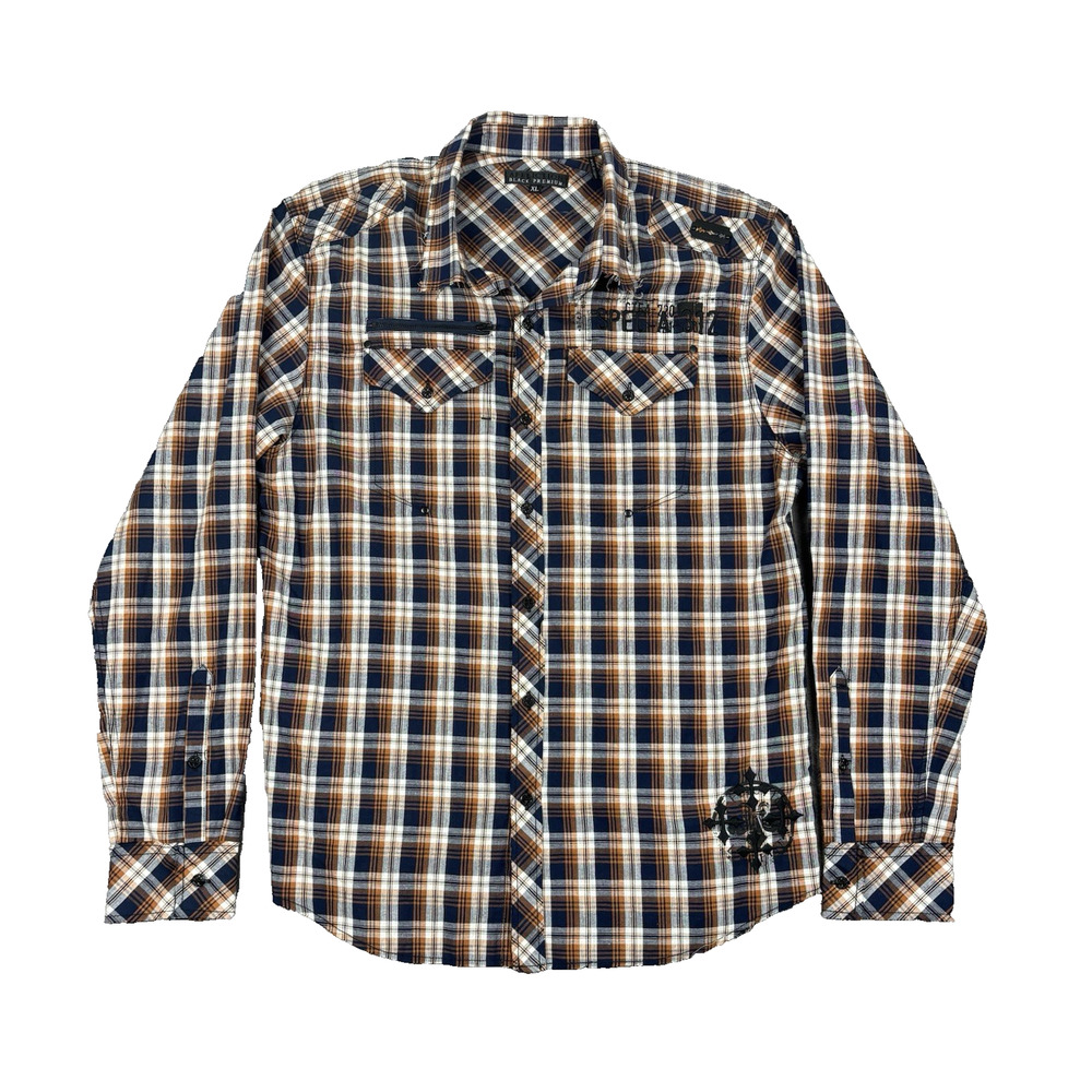 Affliction Black Premium Embroidered Long Sleeve Button Shirt XL Plaid